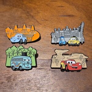 Cars Loungefly Enamel Pin Set - Lightening McQueen, Sally, Filmore, And Luigi